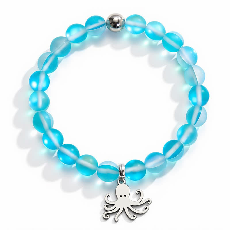 Octopus Bracelet That Cleans The Ocean - Recycled 8mm Iridescent Beads Sea Glass Beads - image 7