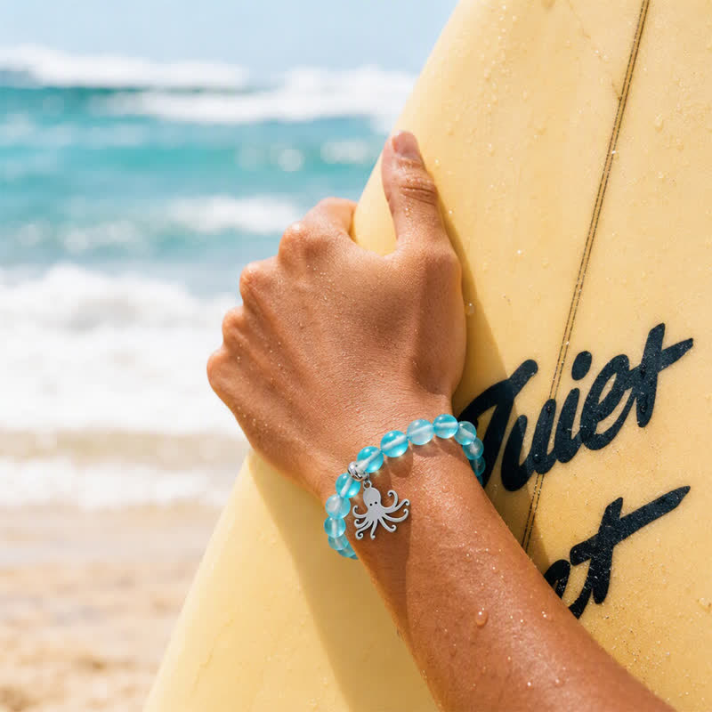 Octopus Bracelet That Cleans The Ocean - Recycled 8mm Iridescent Beads Sea Glass Beads - image 1