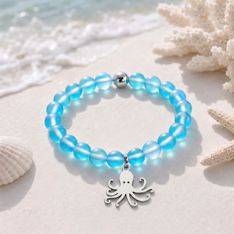Octopus Bracelet That Cleans The Ocean - Recycled 8mm Iridescent Beads Sea Glass Beads - image 6