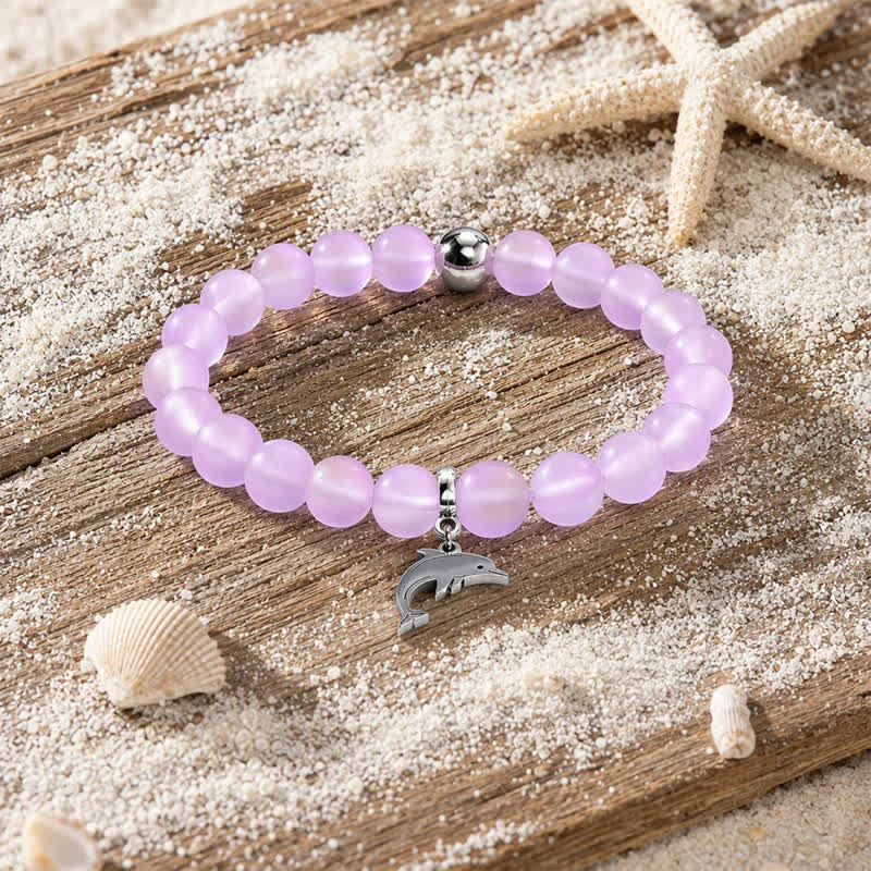 Ocean Cleanup Dolphin Bracelet From Ocean Debris - Recycled 8mm Iridescent Beads Sea Glass Beads - image 5
