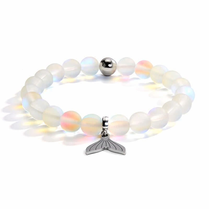 Whale Bracelet Supporting Ocean Cleanup - Recycled 8mm Iridescent Sea Glass Beads With Whale Tail Charm - image 0