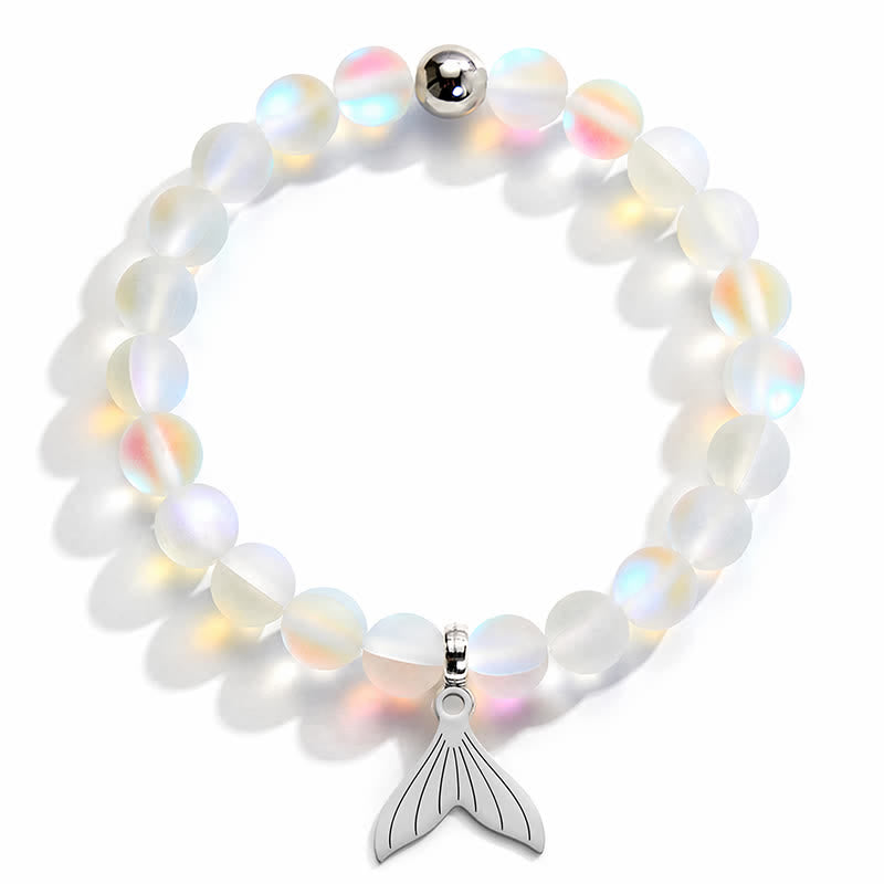 Whale Bracelet Supporting Ocean Cleanup - Recycled 8mm Iridescent Sea Glass Beads With Whale Tail Charm - image 6