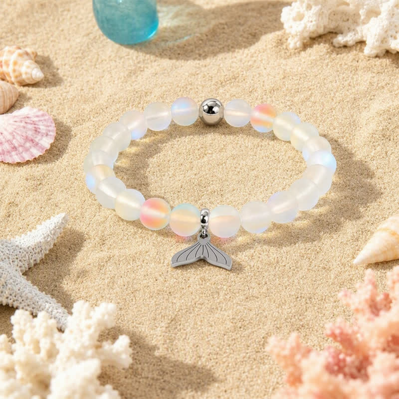 Whale Bracelet Supporting Ocean Cleanup - Recycled 8mm Iridescent Sea Glass Beads With Whale Tail Charm - image 5