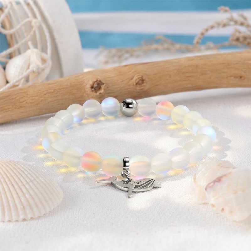 Save The Whales Bracelet - Recycled 8mm Glimmering Sea Glass Beads | Turn Ocean Trash Into Hope - White - Approx. 6.93"/17.6cm - image 8
