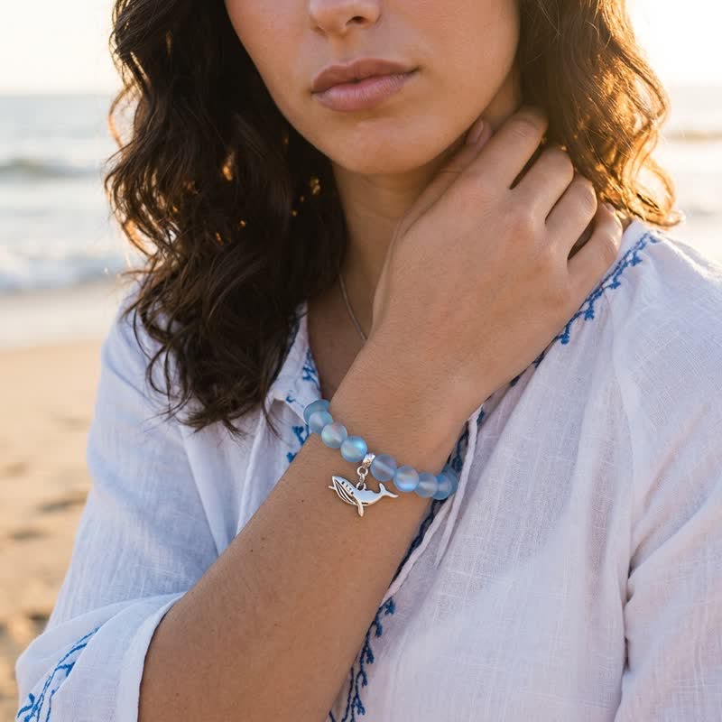 Save The Whales Bracelet - Recycled 8mm Glimmering Sea Glass Beads | Turn Ocean Trash Into Hope - image 1