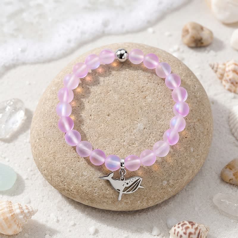 Save The Whales Bracelet - Recycled 8mm Glimmering Sea Glass Beads | Turn Ocean Trash Into Hope - Purple - Approx. 6.93"/17.6cm - image 10