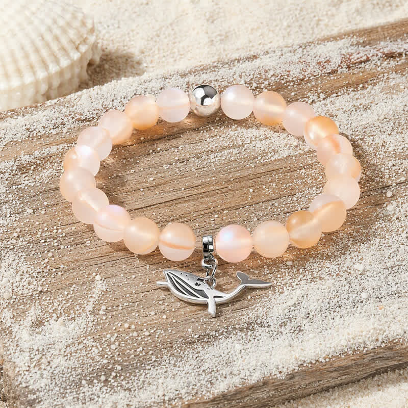 Save The Whales Bracelet - Recycled 8mm Glimmering Sea Glass Beads | Turn Ocean Trash Into Hope - Orange - Approx. 6.93"/17.6cm - image 14