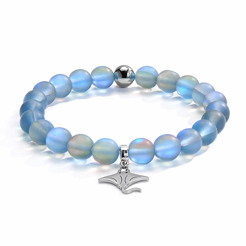 Glow Like The Ocean Manta Ray Bracelet - Recycled 8mm Glimmering Sea Glass Beads For Ocean Cleanup - image 0
