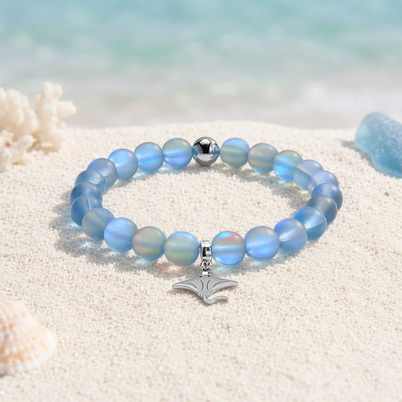 Glow Like The Ocean Manta Ray Bracelet - Recycled 8mm Glimmering Sea Glass Beads For Ocean Cleanup - image 5