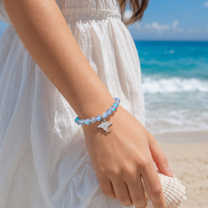 Glow Like The Ocean Manta Ray Bracelet - Recycled 8mm Glimmering Sea Glass Beads For Ocean Cleanup - image 1