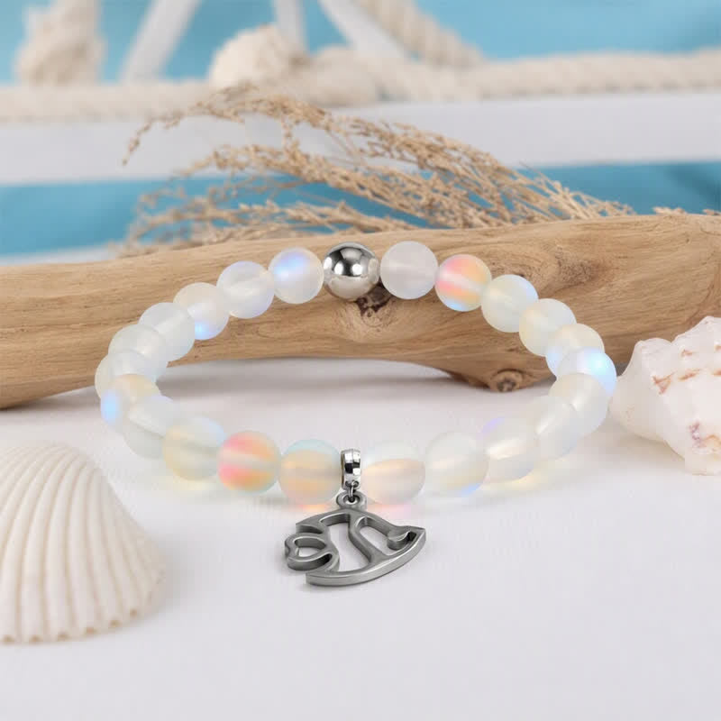 Protect Little Tropical Fish Bracelet - Recycled 8mm Glimmering Sea Glass Beads From Marine Debris - White - Approx. 6.93"/17.6cm - image 8