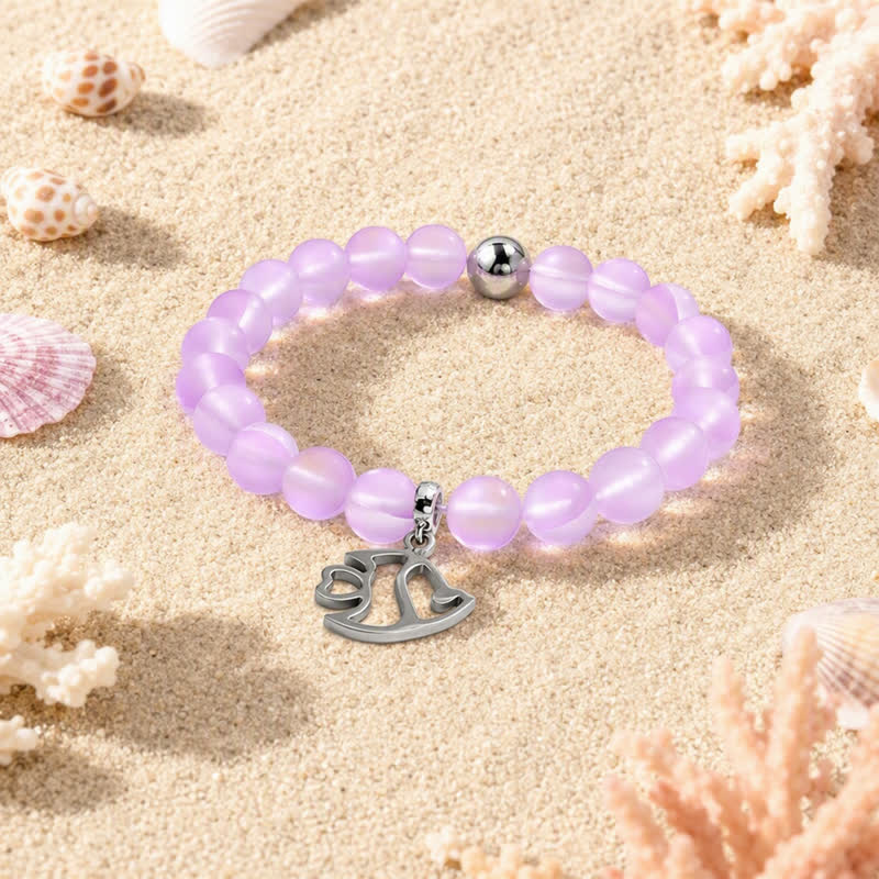 Protect Little Tropical Fish Bracelet - Recycled 8mm Glimmering Sea Glass Beads From Marine Debris - Purple - Approx. 6.93"/17.6cm - image 10