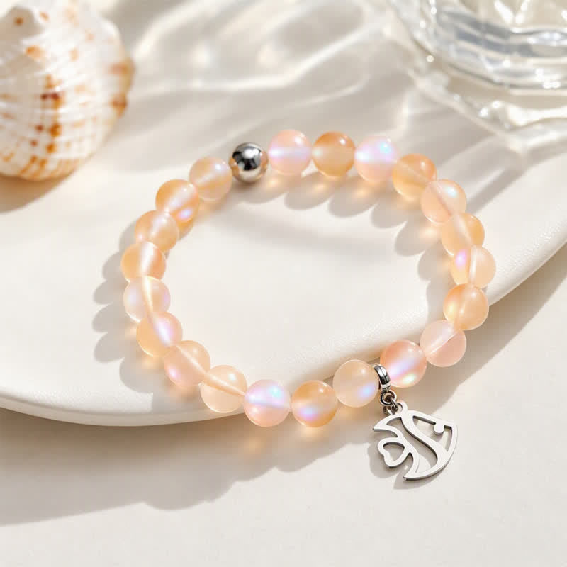 Protect Little Tropical Fish Bracelet - Recycled 8mm Glimmering Sea Glass Beads From Marine Debris - Orange - Approx. 6.93"/17.6cm - image 2