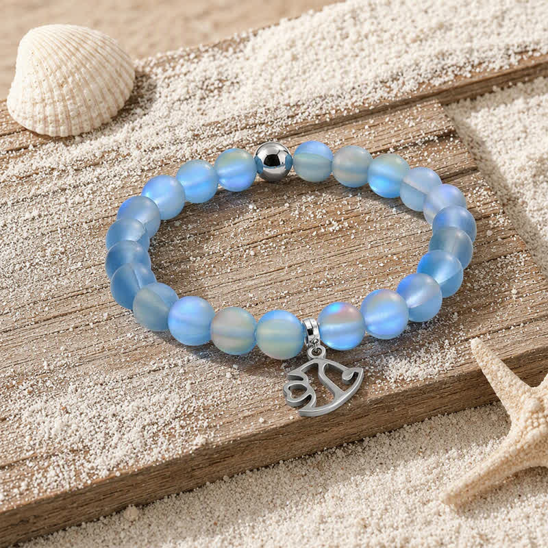 Protect Little Tropical Fish Bracelet - Recycled 8mm Glimmering Sea Glass Beads From Marine Debris - Blue Gray - Approx. 6.93"/17.6cm - image 6