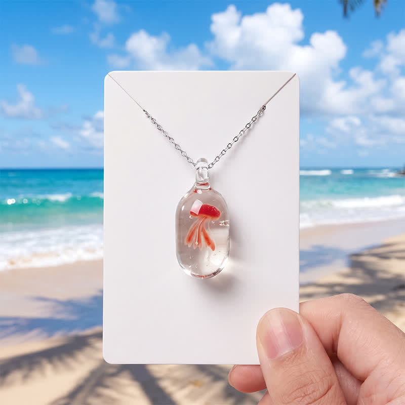 Float Jellyfish In A Bottle Pendant Bracelet - Recycled Pendant Made From Recovered Marine Debris - Red - Approx. 19.69" / 50cm - image 0