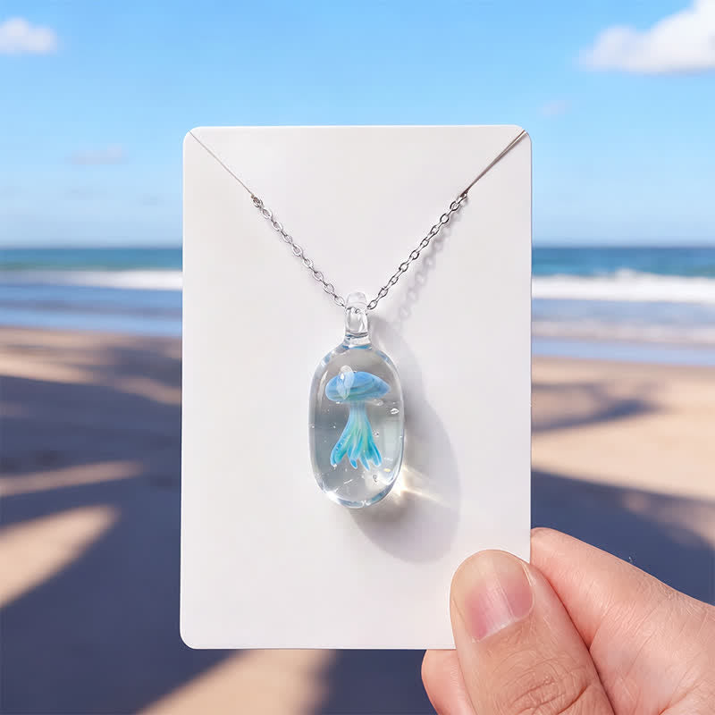 Float Jellyfish In A Bottle Pendant Bracelet - Recycled Pendant Made From Recovered Marine Debris - Blue - Approx. 19.69" / 50cm - image 7