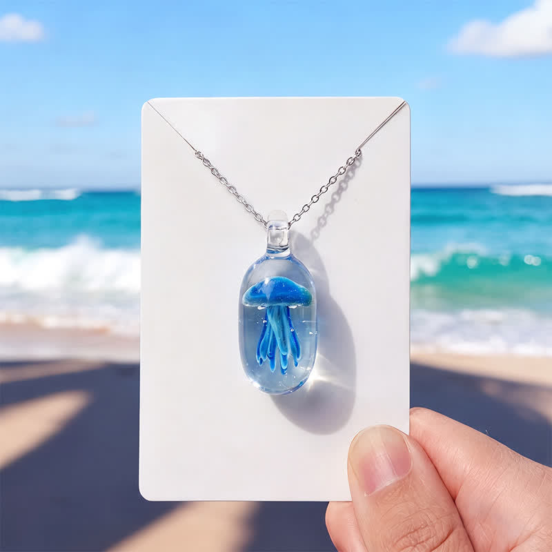 Float Jellyfish In A Bottle Pendant Bracelet - Recycled Pendant Made From Recovered Marine Debris - Dark Blue - Approx. 19.69" / 50cm - image 5