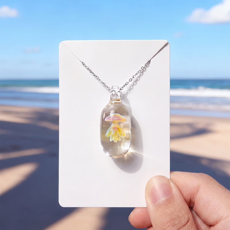 Float Jellyfish In A Bottle Pendant Bracelet - Recycled Pendant Made From Recovered Marine Debris - Yellow - Approx. 19.69" / 50cm - image 6