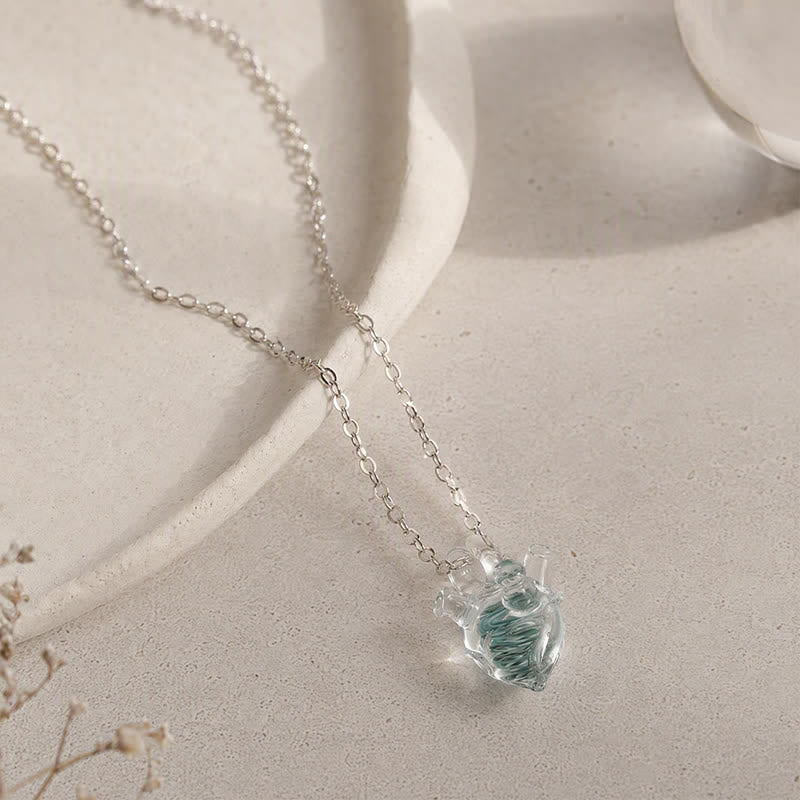 The Heart Of The Ocean Color-Changing Necklace - Glass Pendant Crafted From Recycled Marine Debris - Teal - Approx. 15.75" / 40cm - image 1