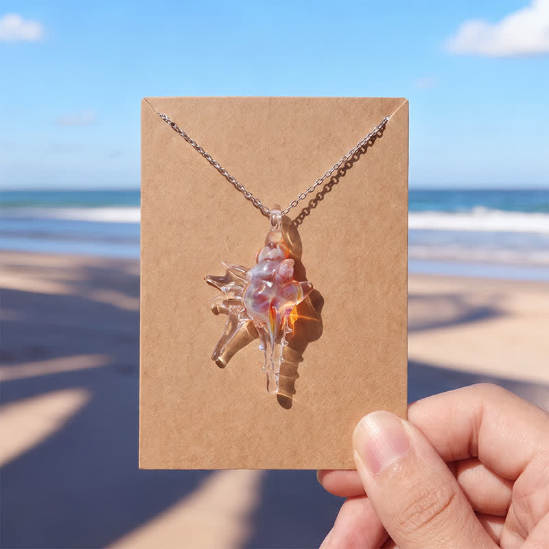 The Spiky Conch Necklace - Glass Pendant Made From Recovered Ocean Waste - Orange - Approx. 19.69" / 50cm - image 7