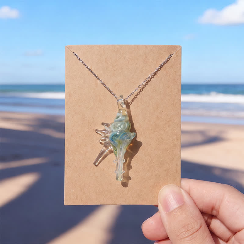 The Spiky Conch Necklace - Glass Pendant Made From Recovered Ocean Waste - Green - Approx. 19.69" / 50cm - image 4