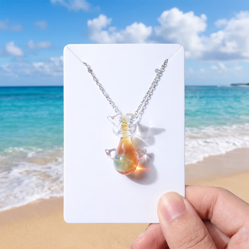Ocean Drop Whale Necklace - Recycled Glass Pendant To Protect The Whales - Orange - Approx. 19.69" / 50cm - image 12