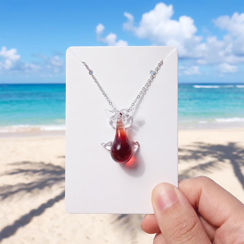 Ocean Drop Whale Necklace - Recycled Glass Pendant To Protect The Whales - Red - Approx. 19.69" / 50cm - image 10