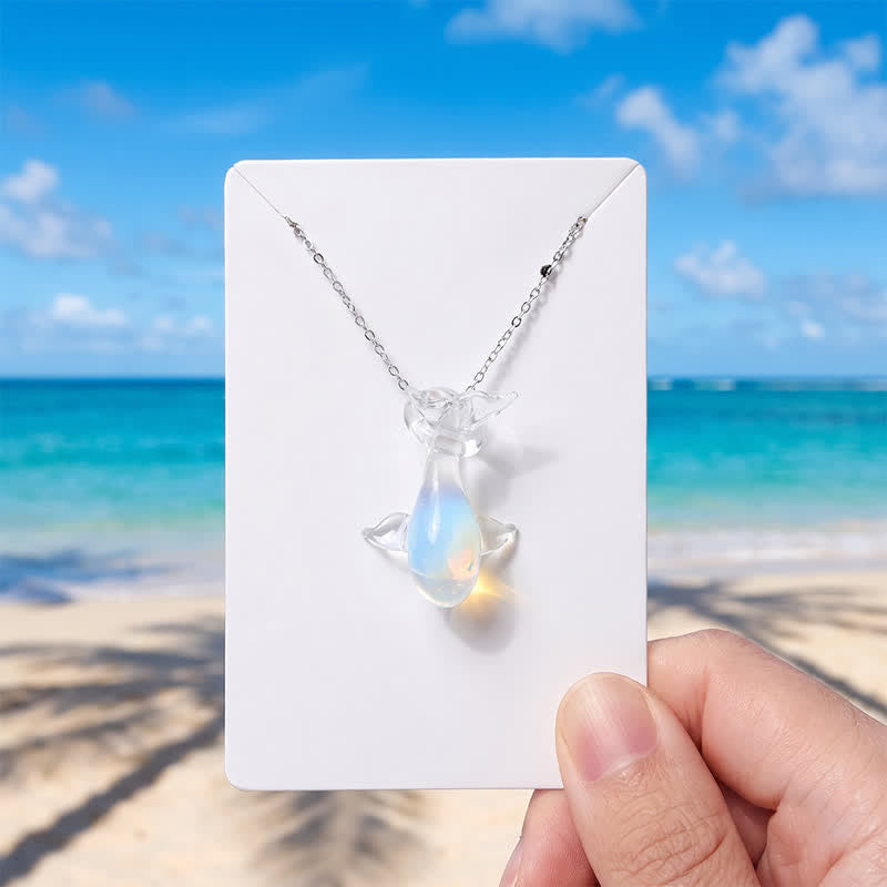 Whale Tail Pendant Necklace - Recycled Ocean Glass From Pollution to Protection - White - Approx. 19.69" / 50cm - image 8