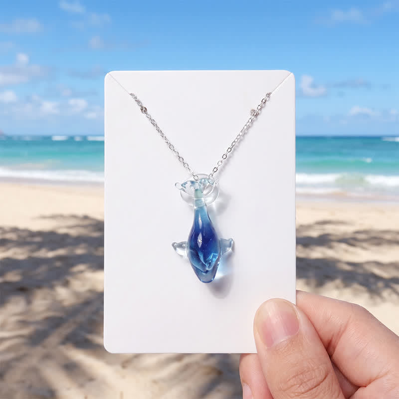 Whale Tail Pendant Necklace - Recycled Ocean Glass From Pollution to Protection - Blue - Approx. 19.69" / 50cm - image 6