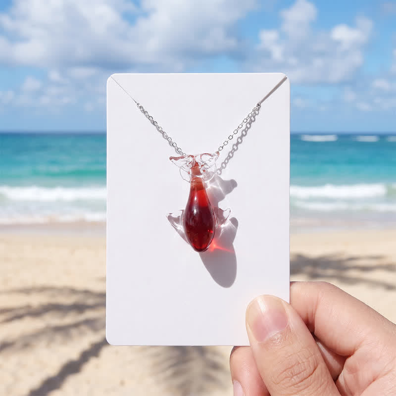 Whale Tail Pendant Necklace - Recycled Ocean Glass From Pollution to Protection - Red - Approx. 19.69" / 50cm - image 0