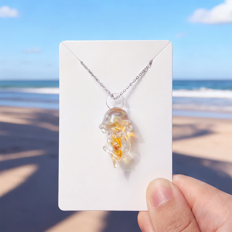 Save The Jellyfish Sea Glass Necklace - Recycled Ocean Glass Supporting Ocean Cleanup - Orange - Approx. 19.69" / 50cm - image 5