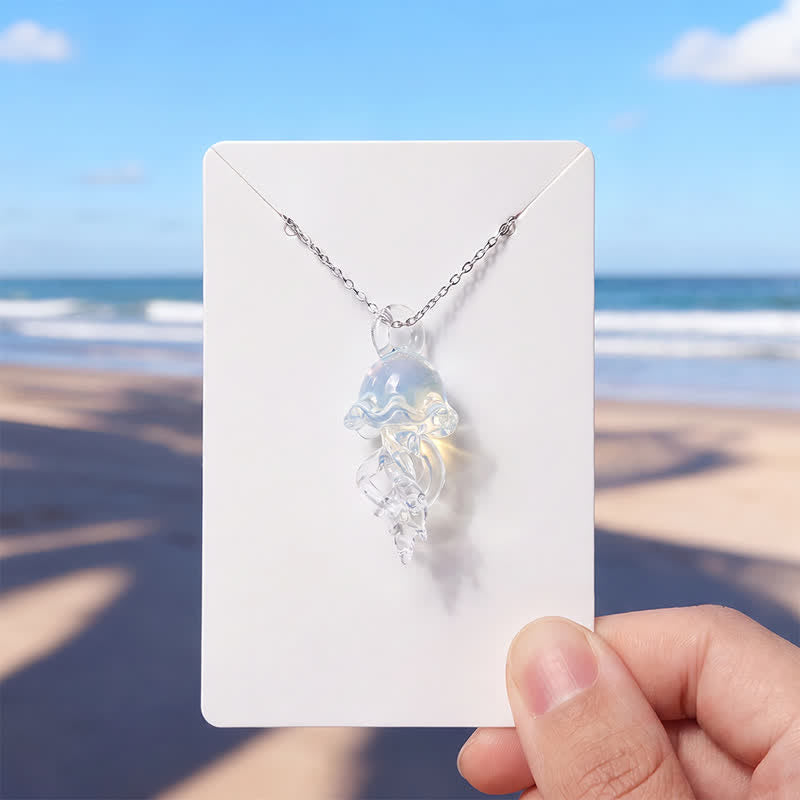 Save The Jellyfish Sea Glass Necklace - Recycled Ocean Glass Supporting Ocean Cleanup - White - Approx. 19.69" / 50cm - image 12