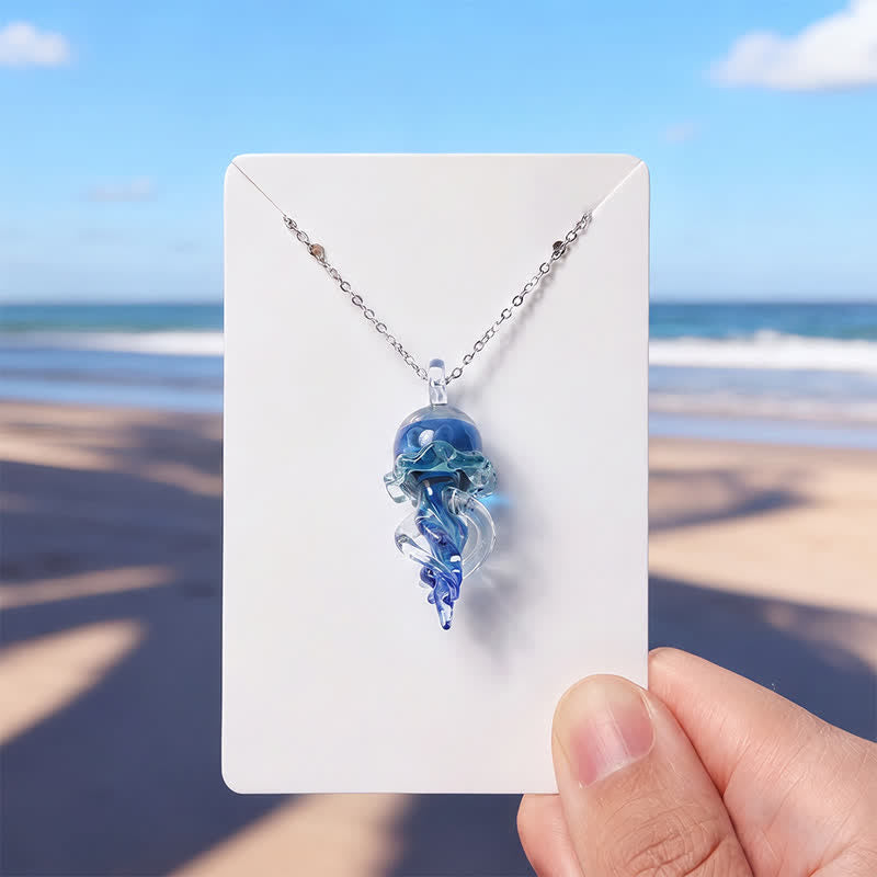 Save The Jellyfish Sea Glass Necklace - Recycled Ocean Glass Supporting Ocean Cleanup - Blue - Approx. 19.69" / 50cm - image 0