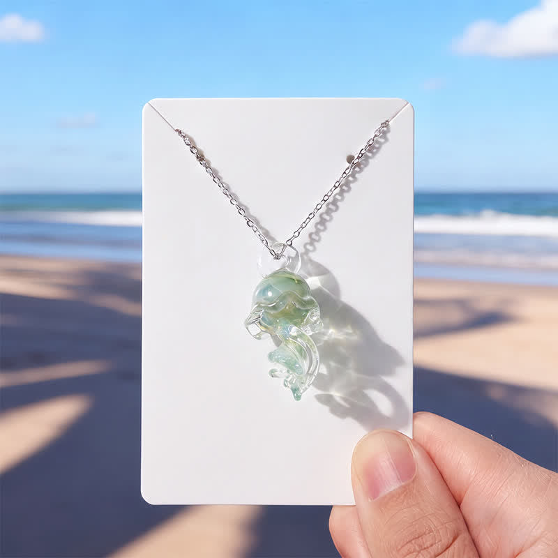 Save The Jellyfish Sea Glass Necklace - Recycled Ocean Glass Supporting Ocean Cleanup - Green - Approx. 19.69" / 50cm - image 10