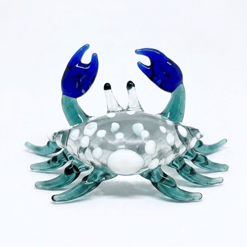 Hand Blown Glass Crab Figurine Decor - White Spotted Crab Collectible - image 1