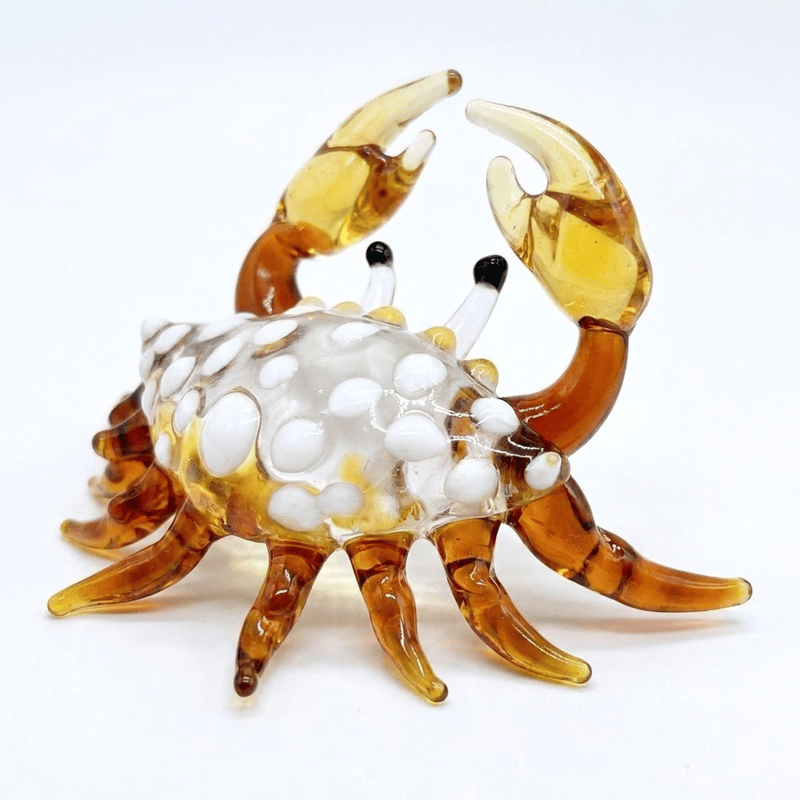 Hand Blown Glass Crab Figurine Decor - White Spotted Crab Collectible - image 6