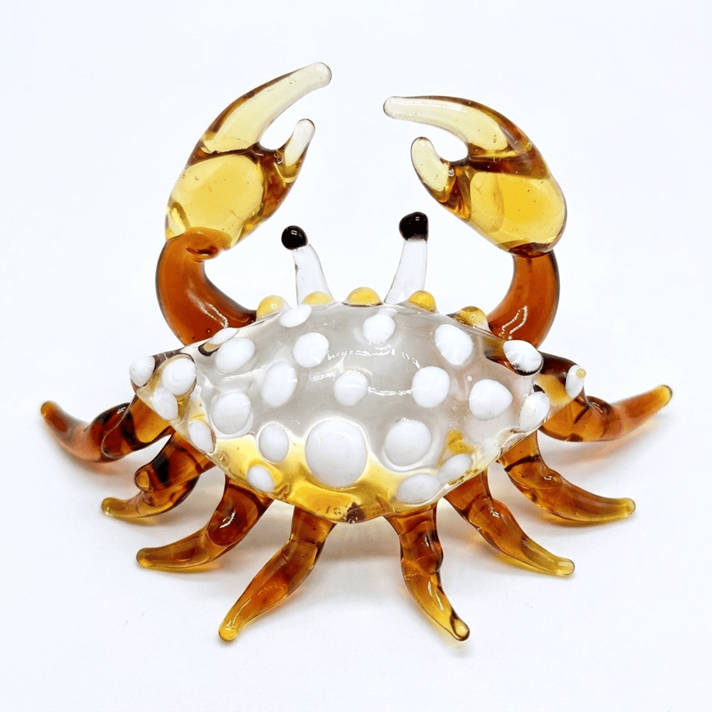 Hand Blown Glass Crab Figurine Decor - White Spotted Crab Collectible - image 7