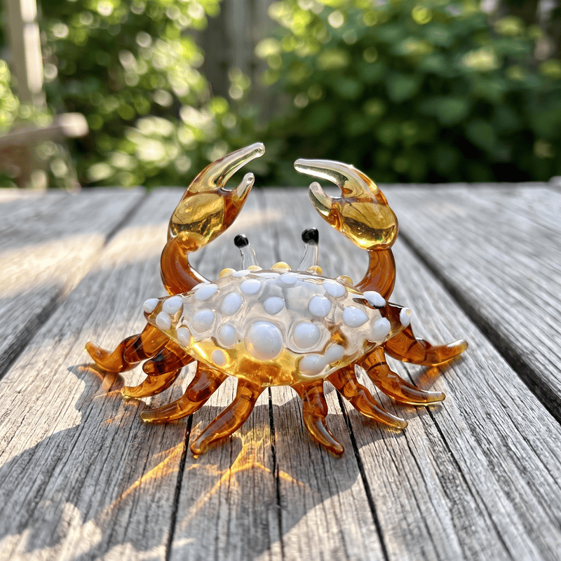 Hand Blown Glass Crab Figurine Decor - White Spotted Crab Collectible - Tan - image 4