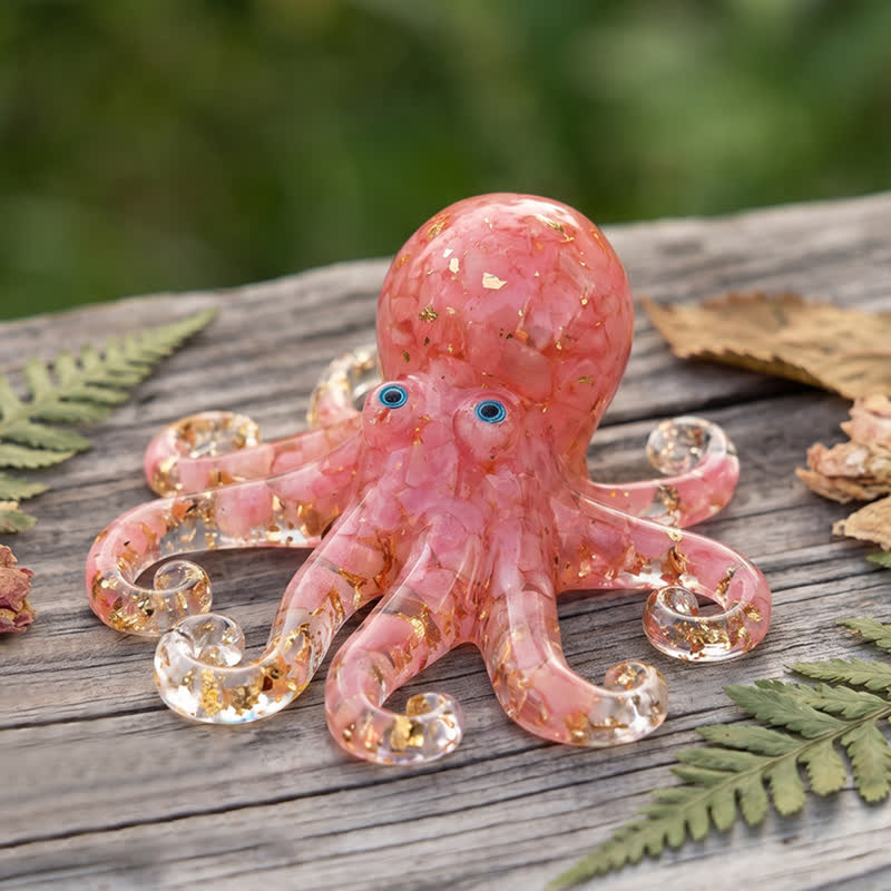 Healing Crystal Octopus Sea Animal Decor - Handmade Resin Glass Octopus with Gold Flakes - Pink - image 1