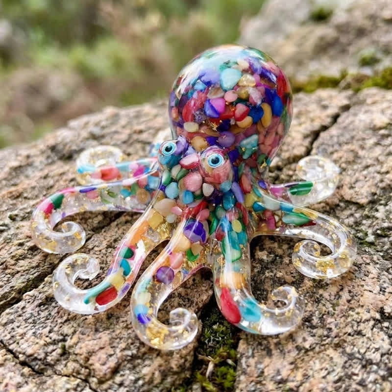 Healing Crystal Octopus Sea Animal Decor - Handmade Resin Glass Octopus with Gold Flakes - Mosaic - image 8