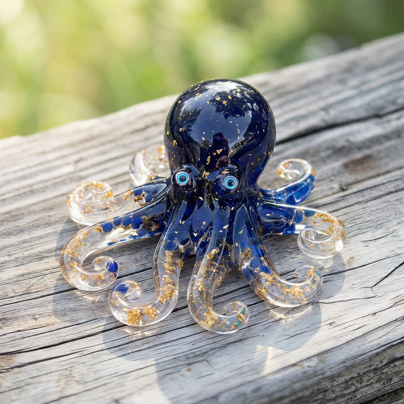 Healing Crystal Octopus Sea Animal Decor - Handmade Resin Glass Octopus with Gold Flakes - Royal - image 14