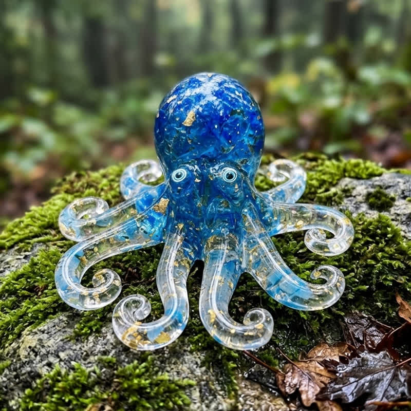 Healing Crystal Octopus Sea Animal Decor - Handmade Resin Glass Octopus with Gold Flakes - Blue - image 10