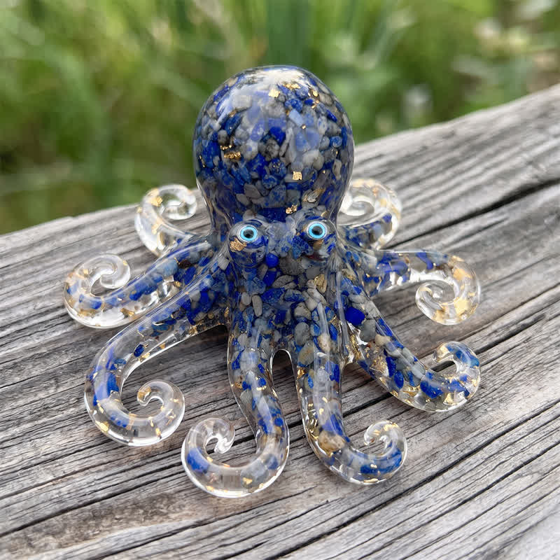 Healing Crystal Octopus Sea Animal Decor - Handmade Resin Glass Octopus with Gold Flakes - Navy - image 12