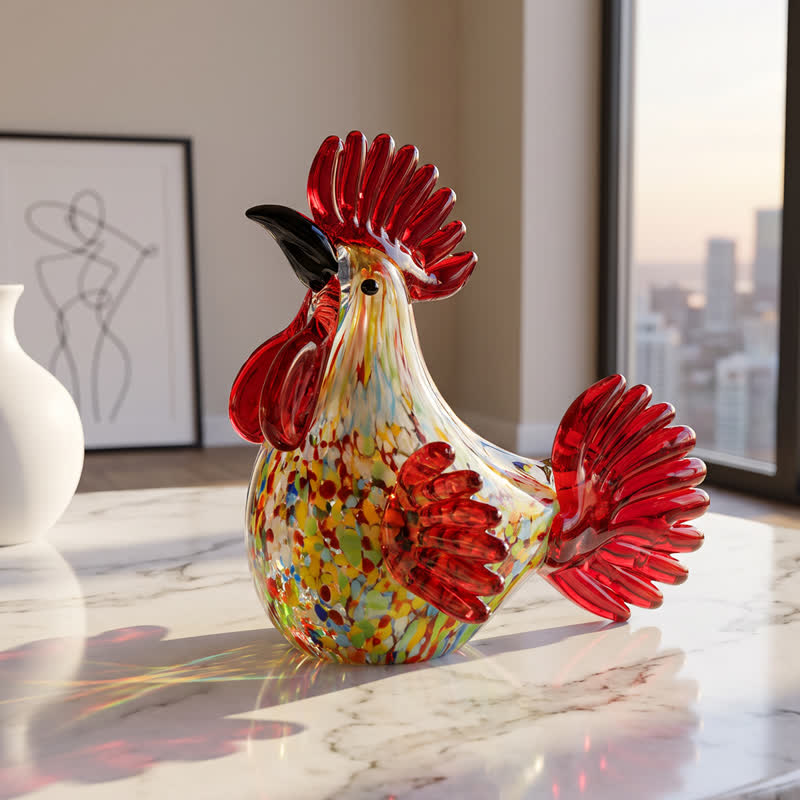 Hand Blown Glass Rooster Figurine - Multicolor Confetti Glass Chicken Statue Decor - image 5