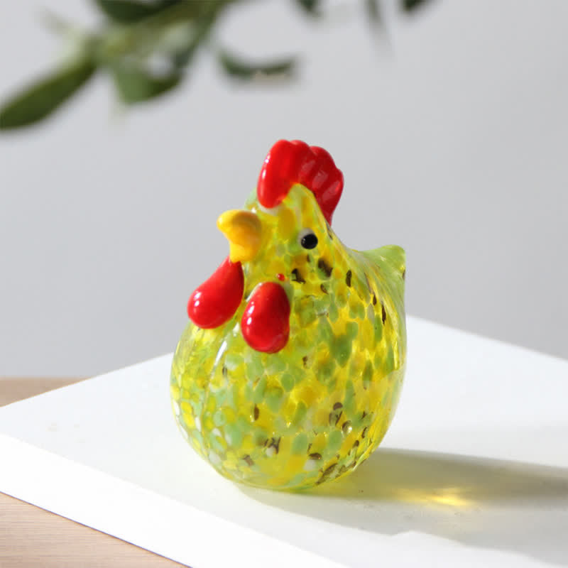 Colored Glazed Glass Chicken Figurines - Speckled Glass Hen Collection Animal Ornaments - image 14