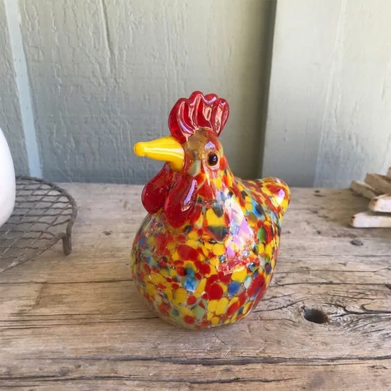 Colored Glazed Glass Chicken Figurines - Speckled Glass Hen Collection Animal Ornaments - image 6