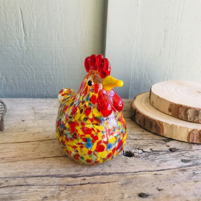 Colored Glazed Glass Chicken Figurines - Speckled Glass Hen Collection Animal Ornaments - image 7