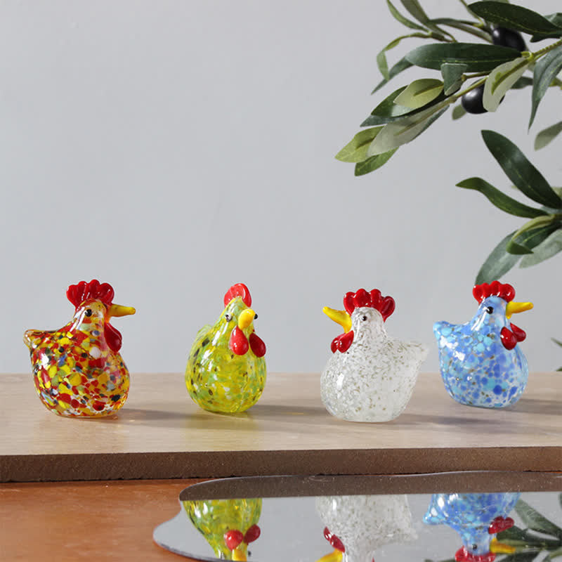 Colored Glazed Glass Chicken Figurines - Speckled Glass Hen Collection Animal Ornaments - image 1