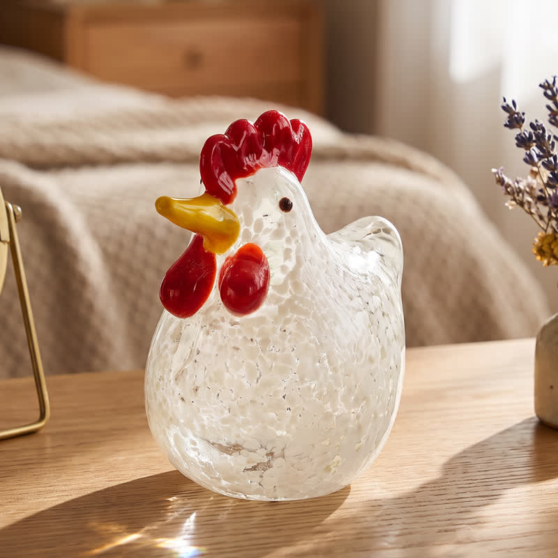 Colored Glazed Glass Chicken Figurines - Speckled Glass Hen Collection Animal Ornaments - White - image 8