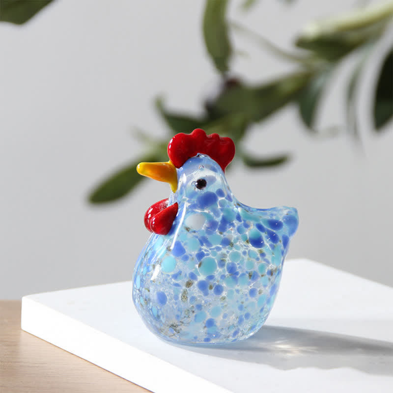 Colored Glazed Glass Chicken Figurines - Speckled Glass Hen Collection Animal Ornaments - image 3